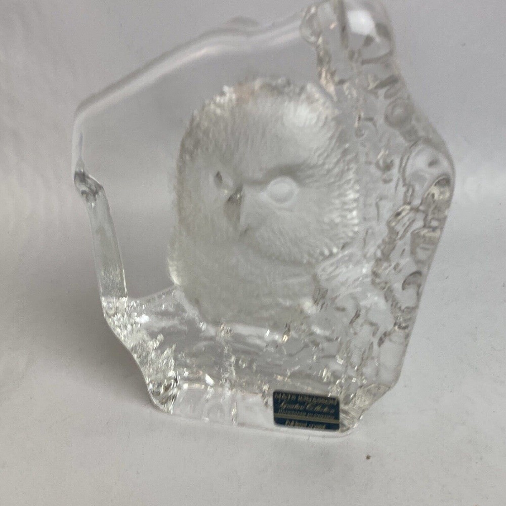 MATS JONASSON Paperweight Signed Large Lead Crystal Owl Sculpture 5” Tall